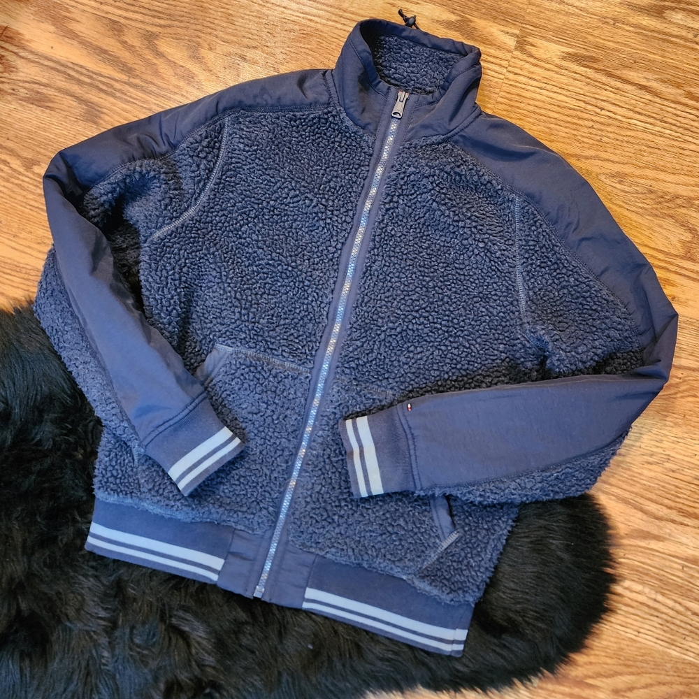 Vintage Tommy Hilfiger Navy Blue Sherpa Teddy Jacket Size SP